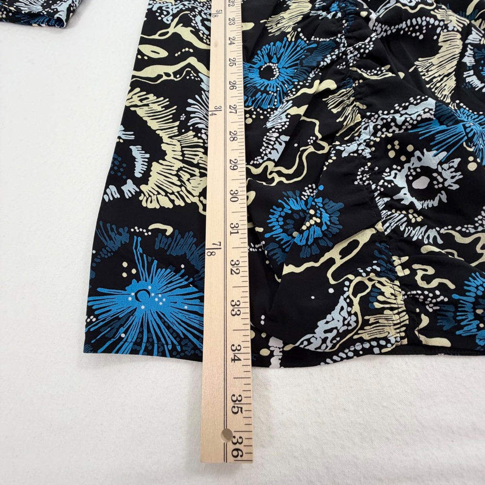 ALC Silk Mini Dress Floral VNeck Ruched Black Blue Long Sleeve Cocktail Sz 4 NWT - Picture 6 of 16